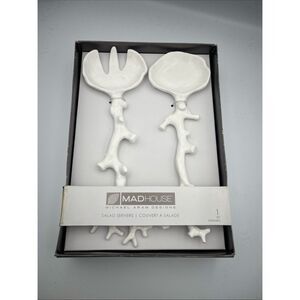 Michael Aram Madhouse Salad Servers Hard Plastic Glossy White Beach Coastal NIB